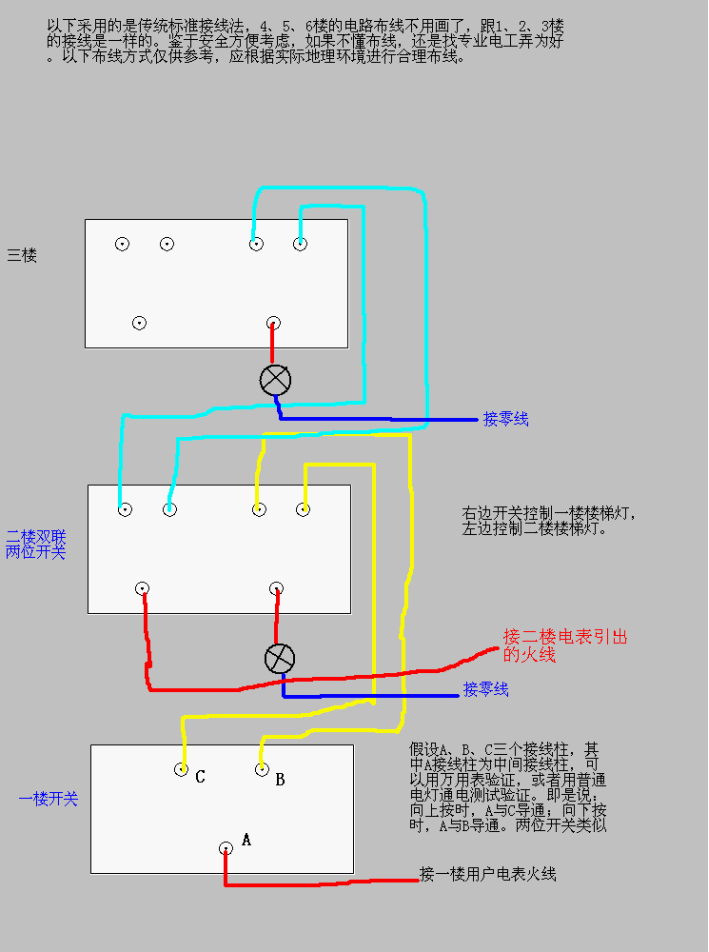 双联双控开关电路的三种接线法