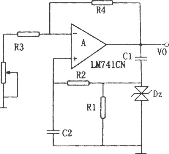 lm741cn构成的rc正弦波振荡器电路图