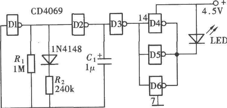 由cd4069组成的led闪光灯电路